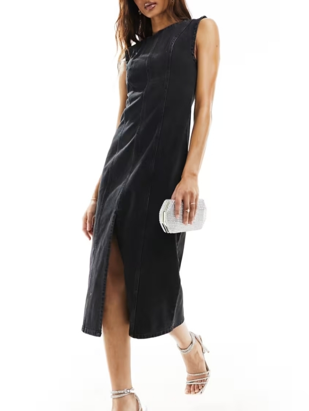 Abercrombie & Fitch Denim Midi dress In Washed Black Size Large